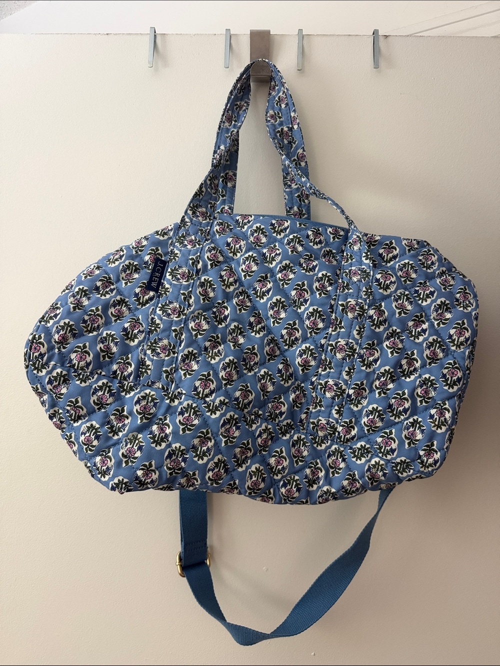NWOT J. Crew Quilted Light Blue Floral Travel Tote